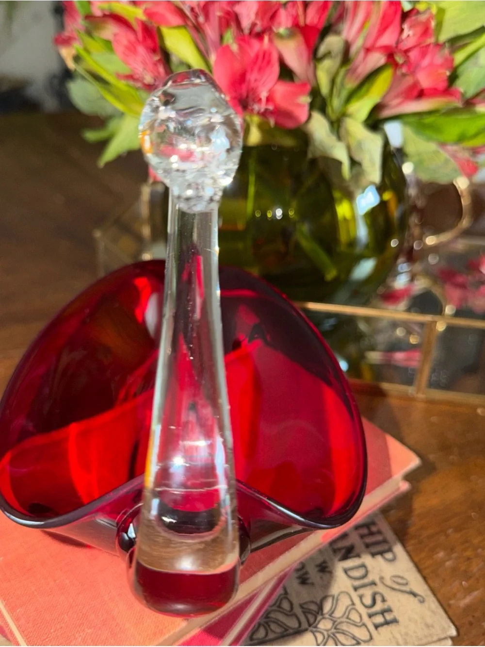 Ruby Red Glass Swan Accent Bowl - Home Accents